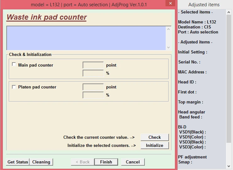 Adjustment program Epson L132, L222, L312, L362, L366