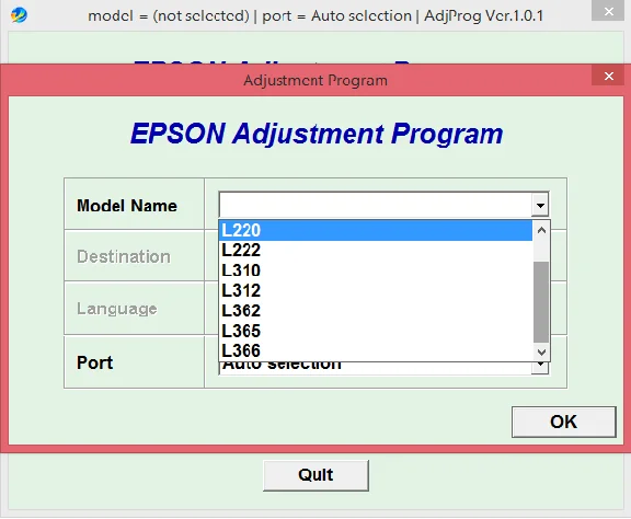 Adjustment program Epson L132, L222, L312, L362, L366