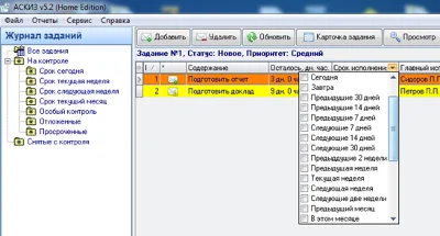 Control of execution of tasks - Askiz (Home Edition)
