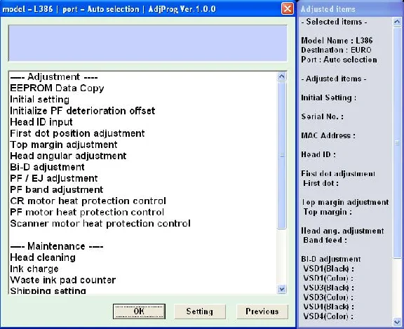 Epson L382, L386, L486 Adjustment Program