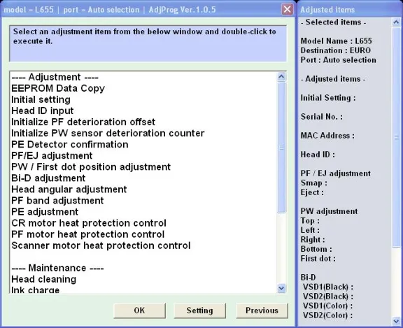 Epson ET4550, L655 Adjustment Program