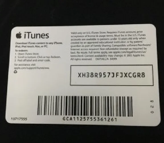 iTunes Gift Card $5 USA = Photo of the back side!SALE