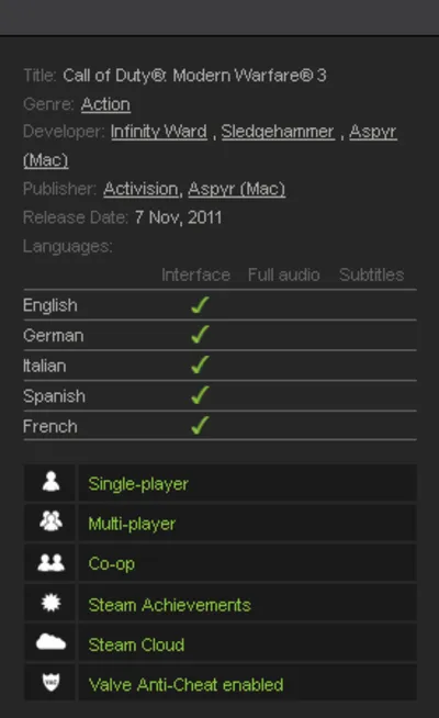 Call of Duty: Modern Warfare 3 (Steam KEY /Region Free)