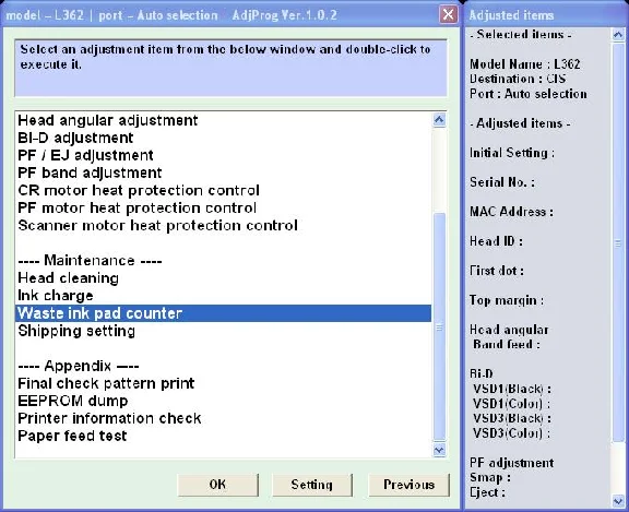 Epson L130, L220, L310, L360, L365 Adjustment Program