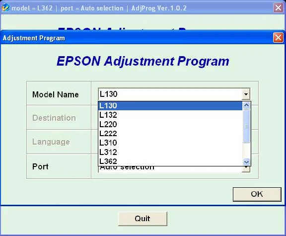 Epson L130, L220, L310, L360, L365 Adjustment Program
