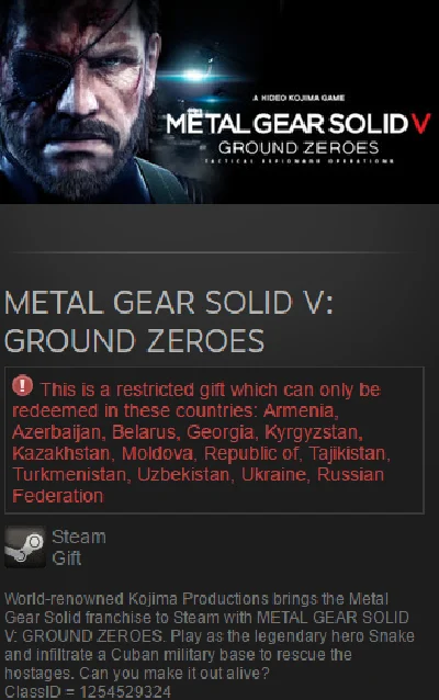 METAL GEAR SOLID V: GROUND ZEROES (Steam gift / RU/CIS)