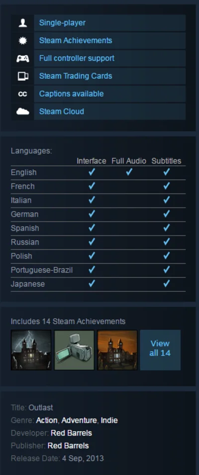 Outlast (Steam gift / RU/CIS)