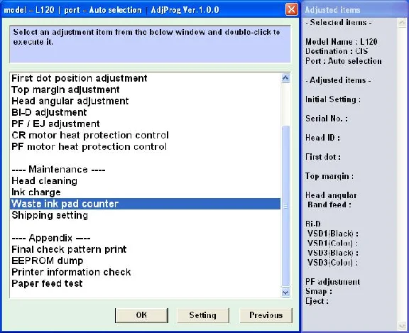 Epson L120 Adjustment Program