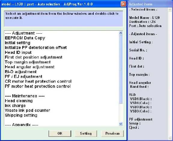 Epson L120 Adjustment Program