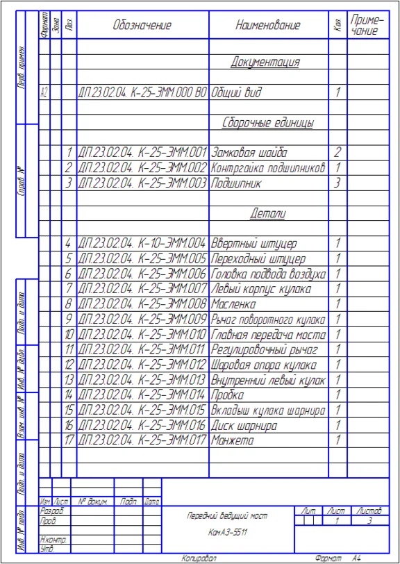 A drawing of the Front driving axle KAMAZ 5511