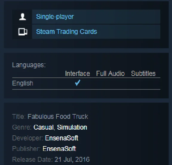 Fabulous Food Truck (Steam KEY / Region free / Global)