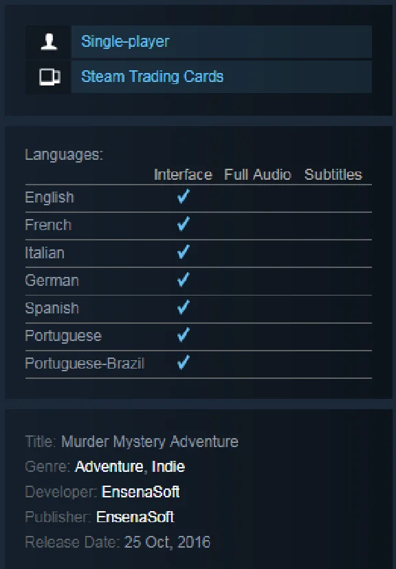 Murder Mystery Adventure(Steam KEY / Region free / ROW)