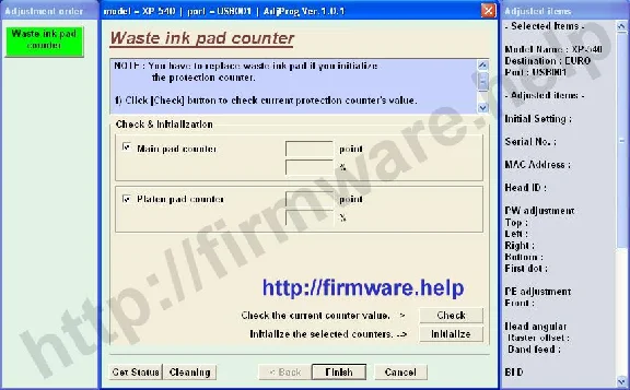 Epson XP-540, XP-640, XP-645 Adjustment Program