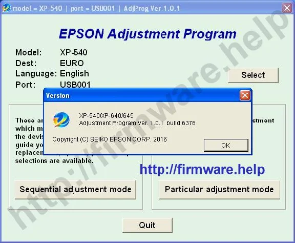 Epson XP-540, XP-640, XP-645 Adjustment Program