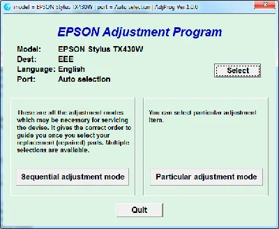 Reset diapers Epson Stylus SX230, SX235W, SX430, SX435