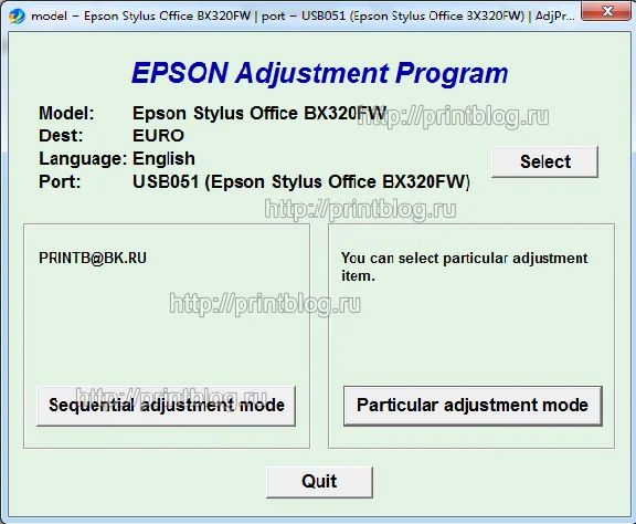 Adjustment program Epson Stylus Office BX320FW (EURO)