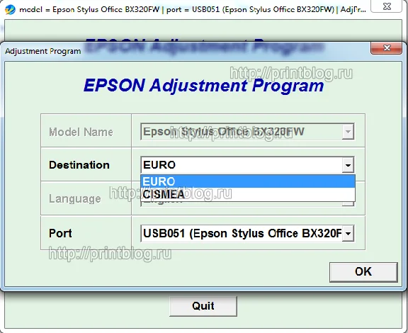 Adjustment program Epson Stylus Office BX320FW (EURO)