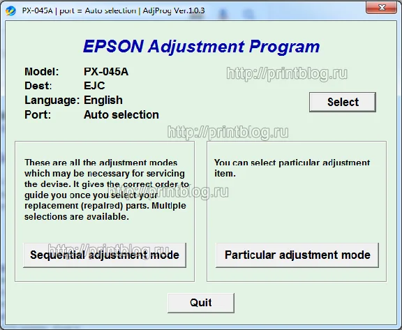 Adjustment program Epson PX-045A, PX-405A, PX-435A