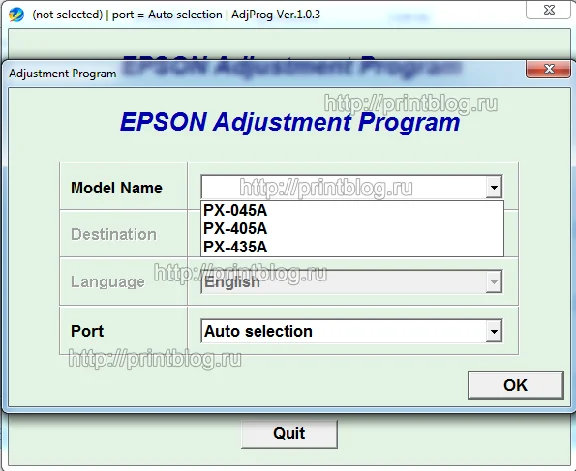 Adjustment program Epson PX-045A, PX-405A, PX-435A