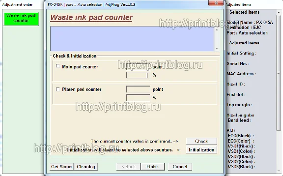 Adjustment program Epson PX-045A, PX-405A, PX-435A