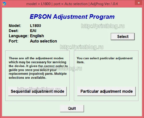 Adjustment program Epson L1800
