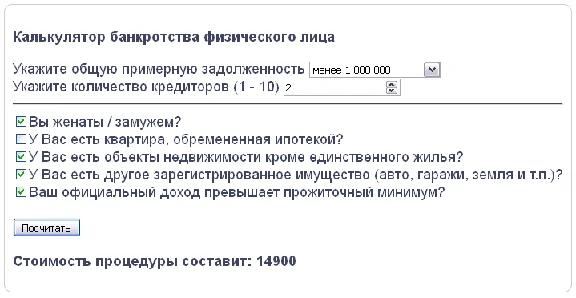 0031 Calculator of bankruptcy of a natural person