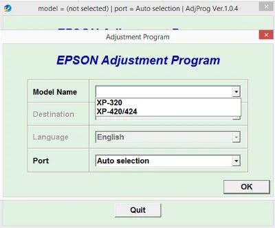 Adjustment Program Epson XP320, XP420, XP424