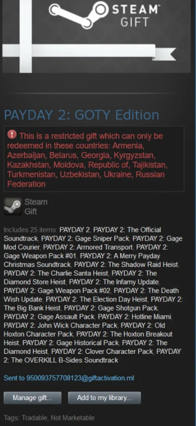 Payday 2 + 9 Free DLC (Steam RU tradable gift)