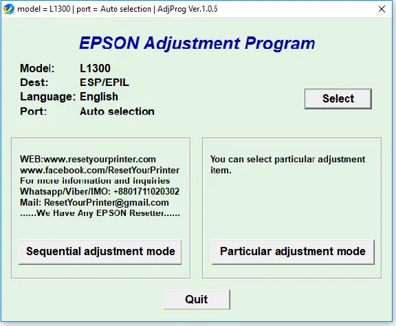 Epson L1300 Adjustment Program