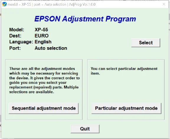 Epson XP-55 Adjustment Program