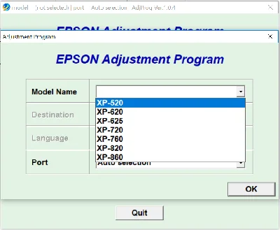 Adjustment program XP520, XP625, XP720, XP760, XP860
