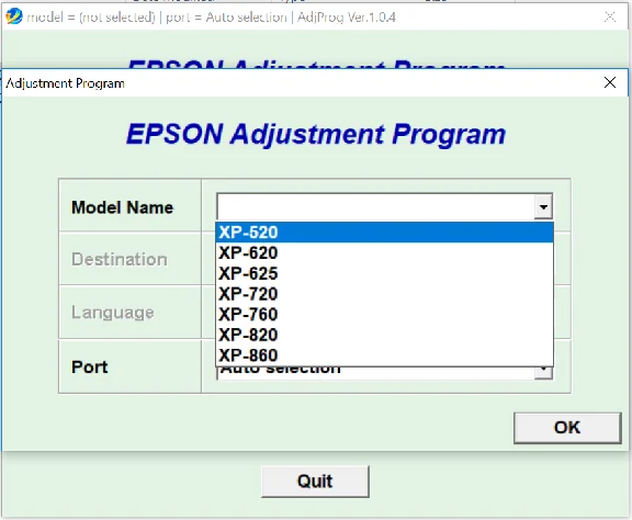 Adjustment program XP520, XP625, XP720, XP760, XP860
