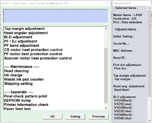 Epson L4160, L4150 Adjustment Program