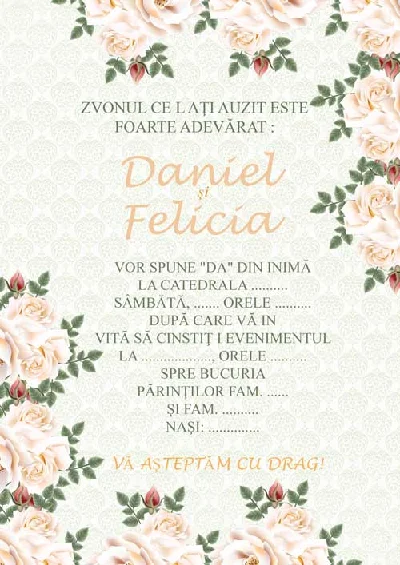Template of the invitation to the wedding "Trandafir" №