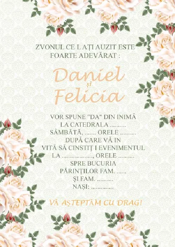 Template of the invitation to the wedding "Trandafir" №