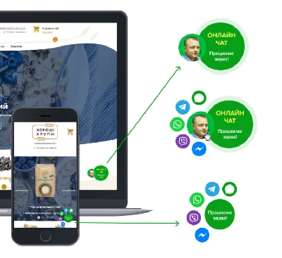 Виджет чата Telegram, WhatsApp, Viber, Facebook M.