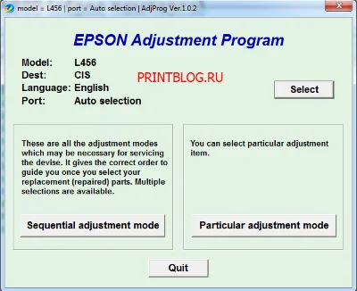 Adjustment program Epson L455, L456