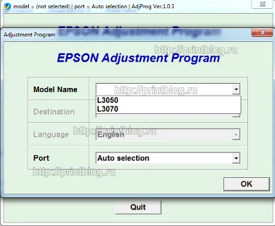 Adjustment program EPSON L3050, L3070 (reset west ink)