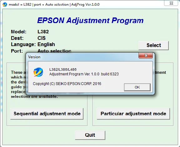 Adjustment program Epson L382, L386, L486 (Reset)