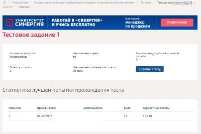 Основы оценки стоимости НМА и инт.собс.Тест Синергия
