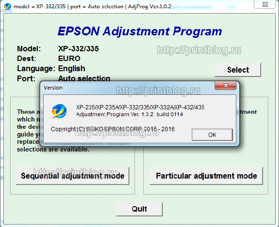 Adjustment program Epson XP-235, XP-235A, XP-332 XP-335