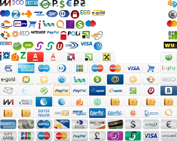 Icons of different payment systems in PNG