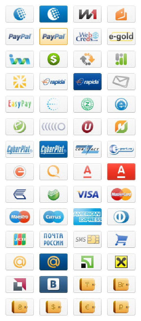 Icons of different payment systems in PNG
