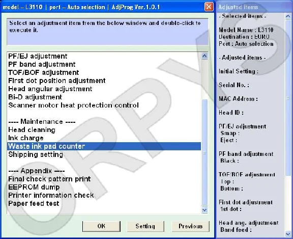 Epson L1110 L3100 L3110 L3150 L5190 Adjustment Program