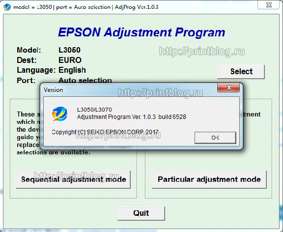 EPSON L3050, L3070 Adjustment program Ver. 1.0.3 build