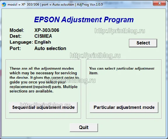 Adjustment program Epson Home XP-100, XP-102, XP-103
