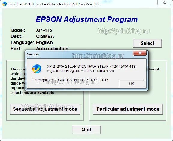 Adjustment program Epson XP-313, 413