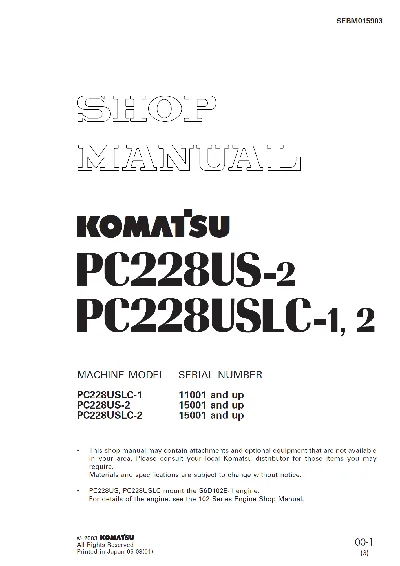 Komatsu PC228US-2, USLC-1, 2 Shop Manual