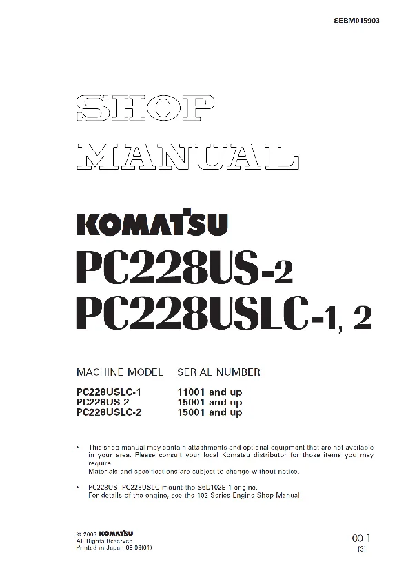 Komatsu PC228US-2, USLC-1, 2 Shop Manual