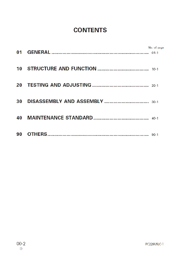 Komatsu PC228US-2, USLC-1, 2 Shop Manual